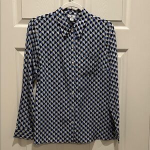 Blue and White Geometric women’s silk blouse
